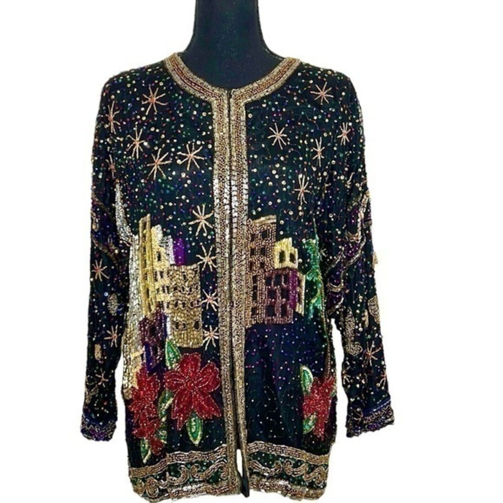 Uetra Design 80’s Arabian Nights City Lights Silk Beaded Jacket 2XL